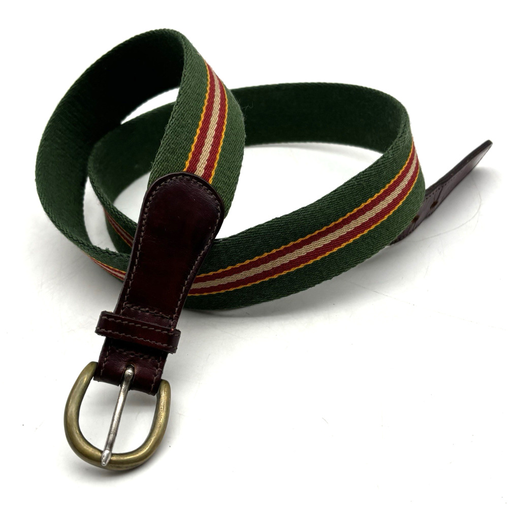 Vintage 80s Trafalgar 8647 Green Red Striped Woven Wool Dress Belt 38 USA Made